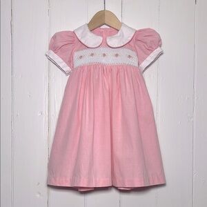 CRIMSON CAROUSEL EUC Hand Smocked Pink Peter Pan Collar Dress